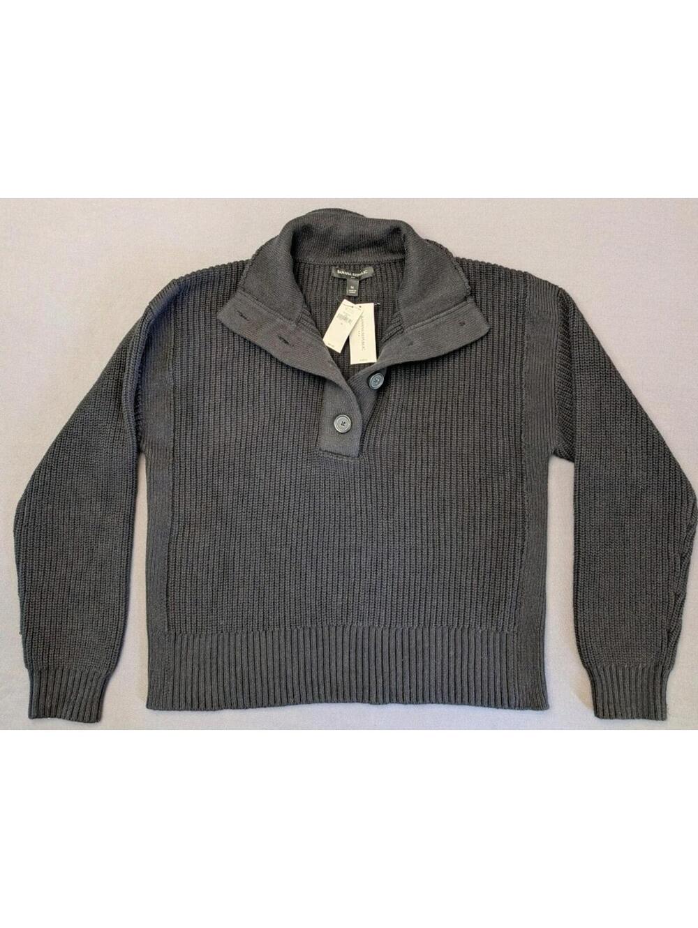 Banana Republic Woman's Black Knit Collared Button Pullover Sweater Size M